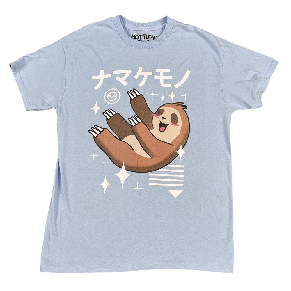 Hot Topic Kawaii Sloth‎ Unisex Light Blue T-Shirt Sz Medium